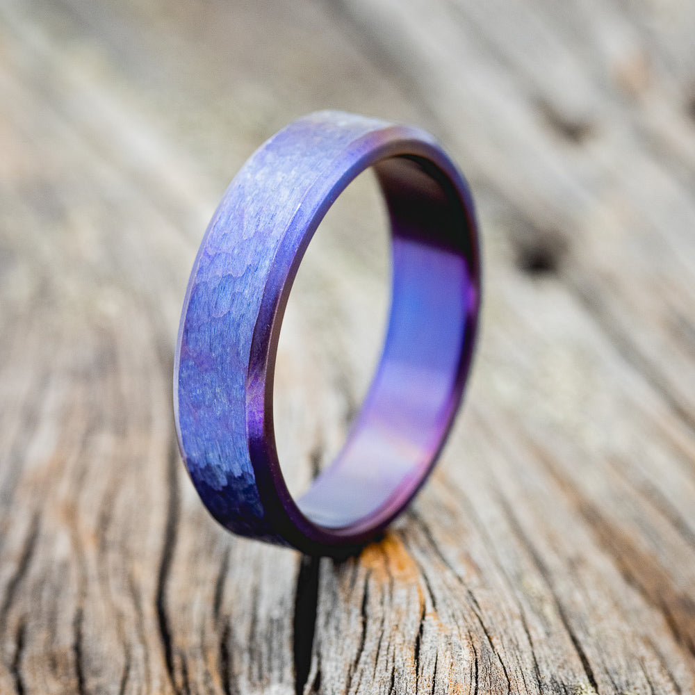 FIRE-TREATED TITANIUM WEDDING BAND WITH HAMMERED FINISH - READY TO SHIP-1