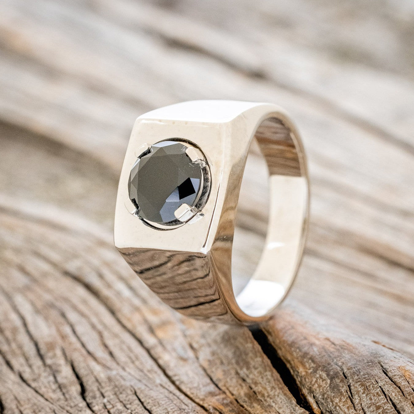 FLAT TOP MEN'S ENGAGEMENT RING WITH ONYX-1