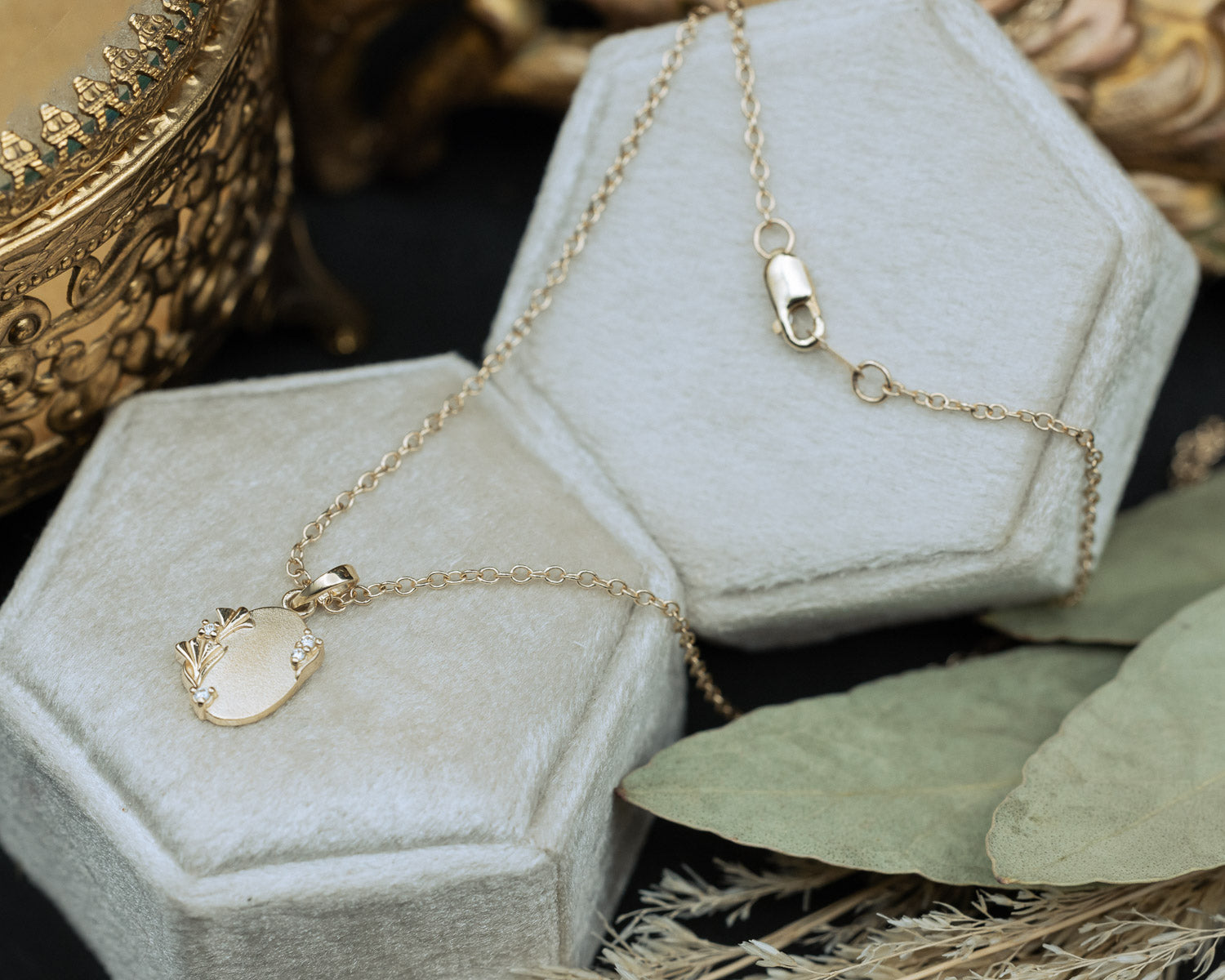 1/20CTW NATURAL DIAMOND ENGRAVABLE FLORAL NECKLACE-Staghead Designs