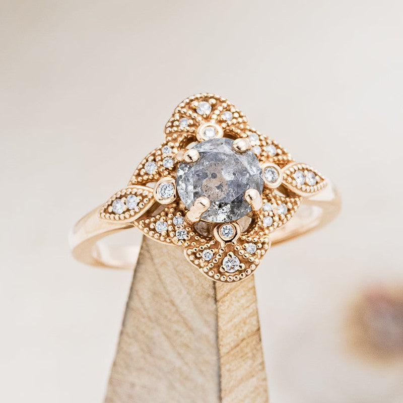 "FLORENCE" - ROUND CUT SALT & PEPPER DIAMOND ENGAGEMENT RING WITH DIAMOND ACCENTS-1