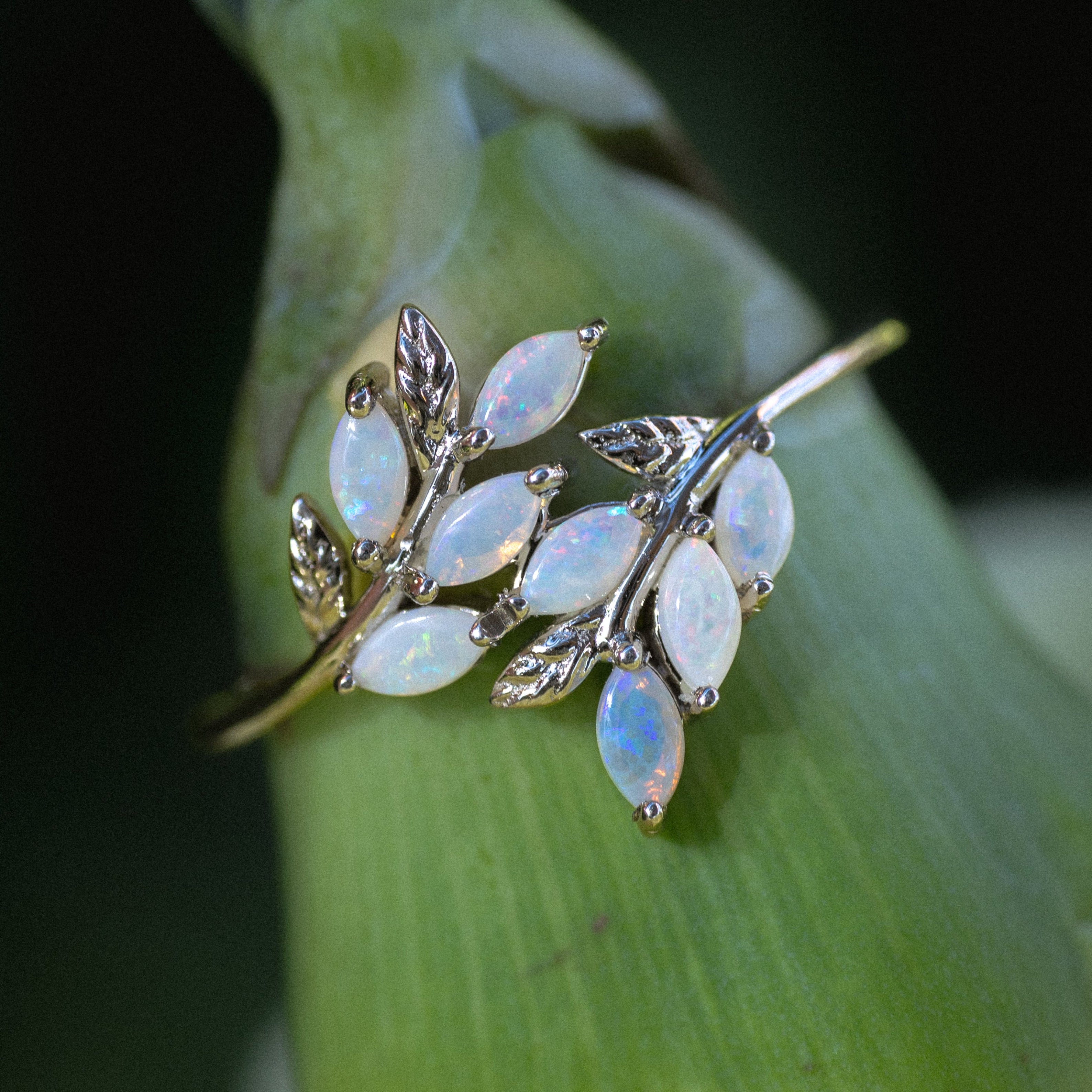 "DOVE" - VINE STYLE RING WITH MARQUISE OPAL ACCENTS-Staghead Designs