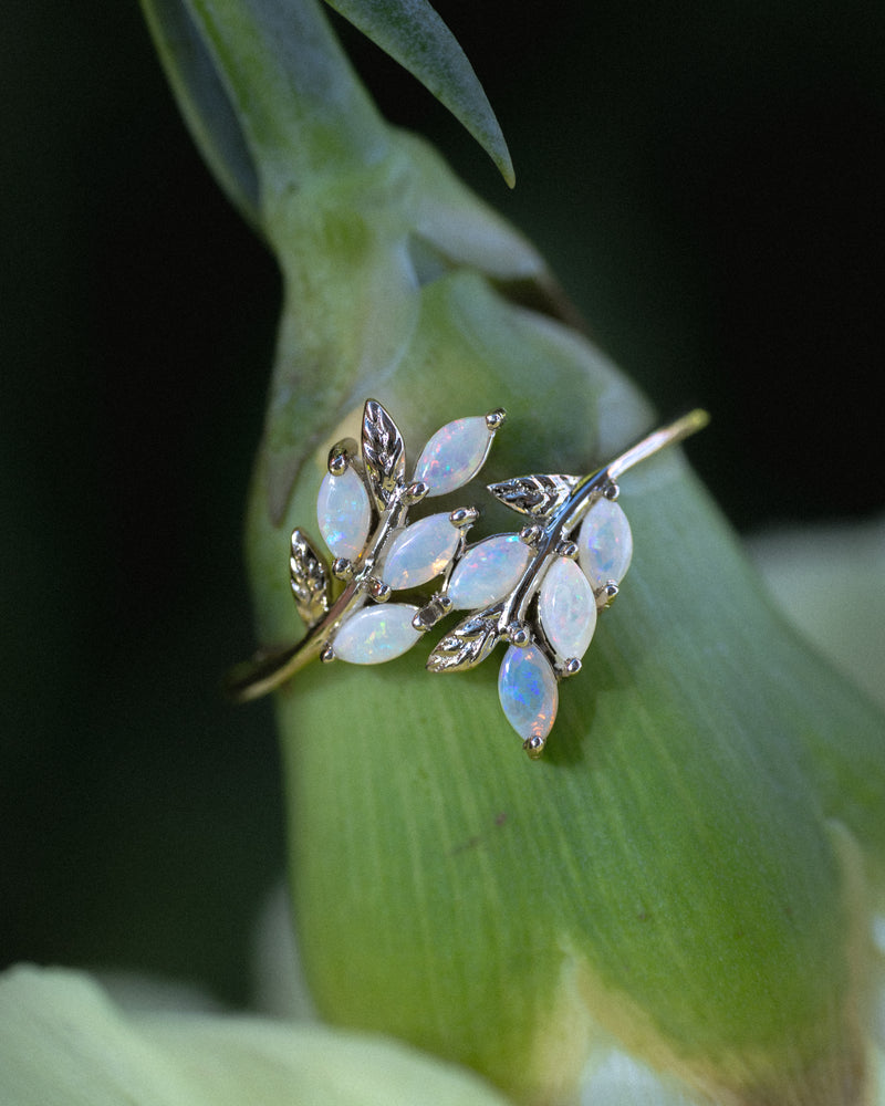 "DOVE" - VINE STYLE RING WITH MARQUISE OPAL ACCENTS-Staghead Designs