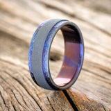 SANDBLASTED RAISED CENTER FIRE-TREATED TITANIUM WITH A HAMMERED EDGES