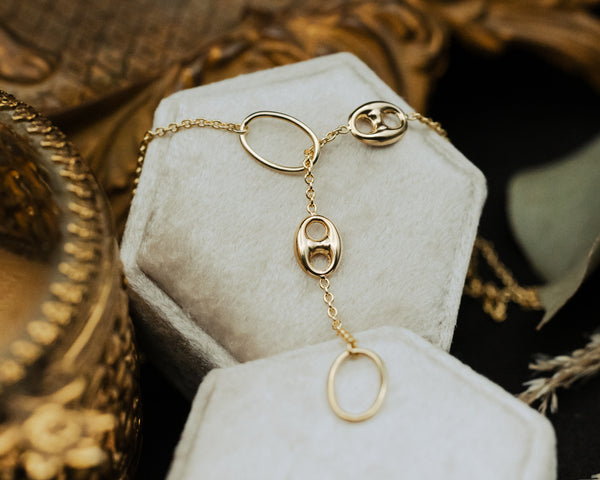 CABLE SPLIT CHAIN WITH PUFF LINK STATIONS NECKLACE IN 14K YELLOW GOLD-2