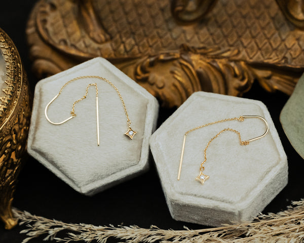 1/20 CTW NATURAL DIAMOND STAR THREADER EARRINGS IN 14K YELLOW GOLD-2