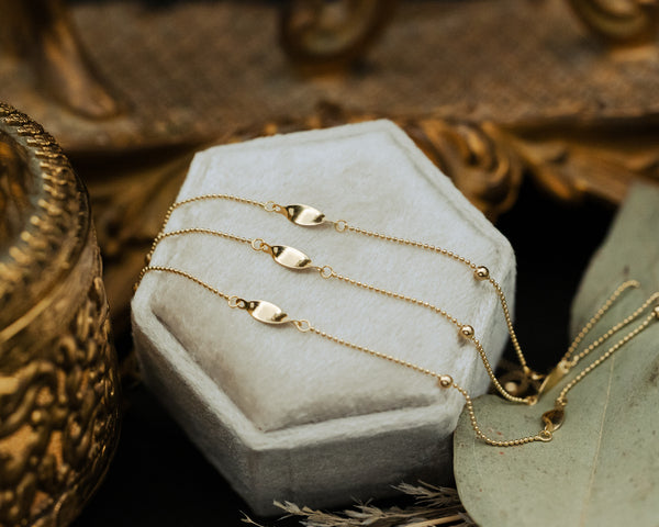 LAYERED BEAD & MARQUISE STATIONS NECKLACE IN 14K YELLOW GOLD-2