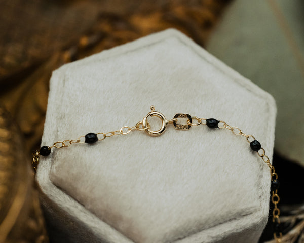 BLACK ENAMEL BEAD PIATTO CHAIN BRACELET IN 14K YELLOW GOLD-4