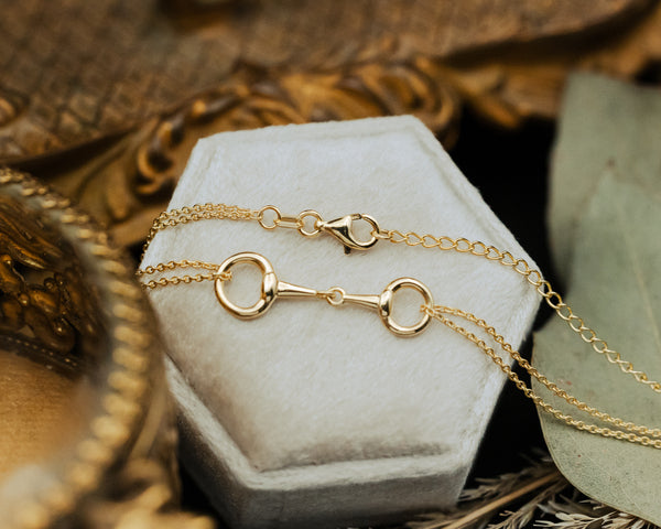 Double Strand Horse Bit Necklace In 14K Yellow Gold