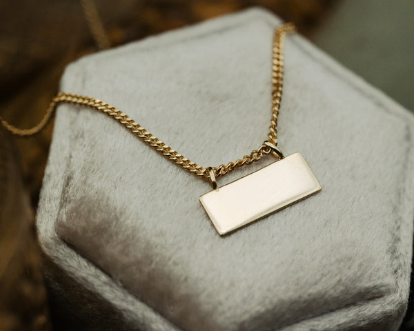 ENGRAVABLE PLATE OPEN CURB CHAIN NECKLACE IN 14K YELLOW GOLD-2