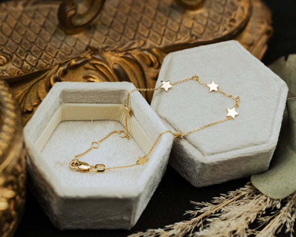 Adjustable 6-Star Stations Bracelet In 14K Yellow Gold