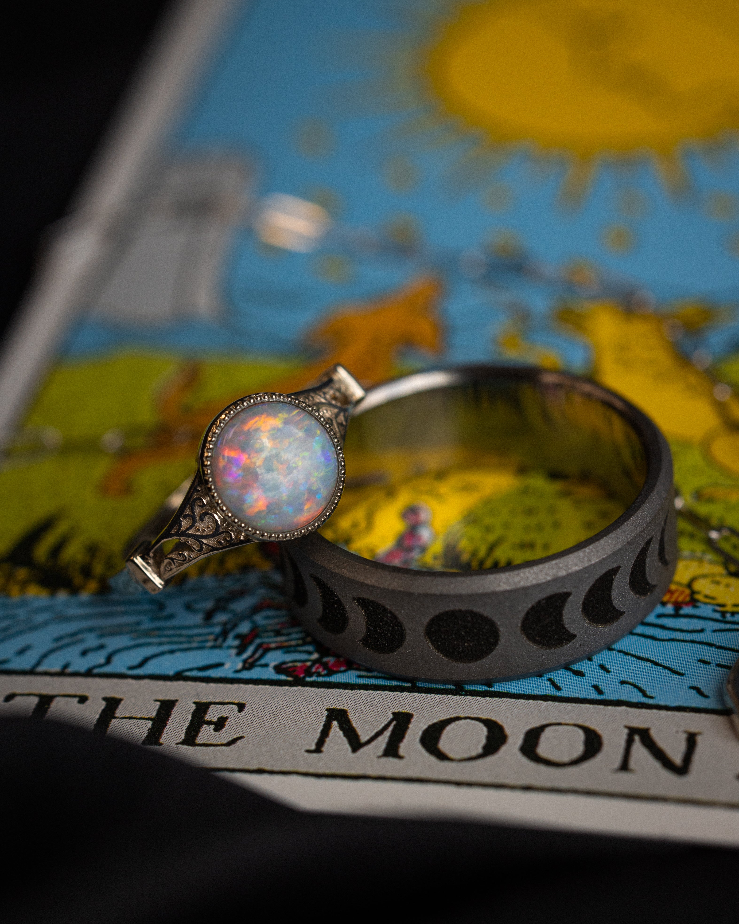 "LUNAR" - MOON PHASE WEDDING BAND WITH SANDBLASTED FINISH-Staghead Designs