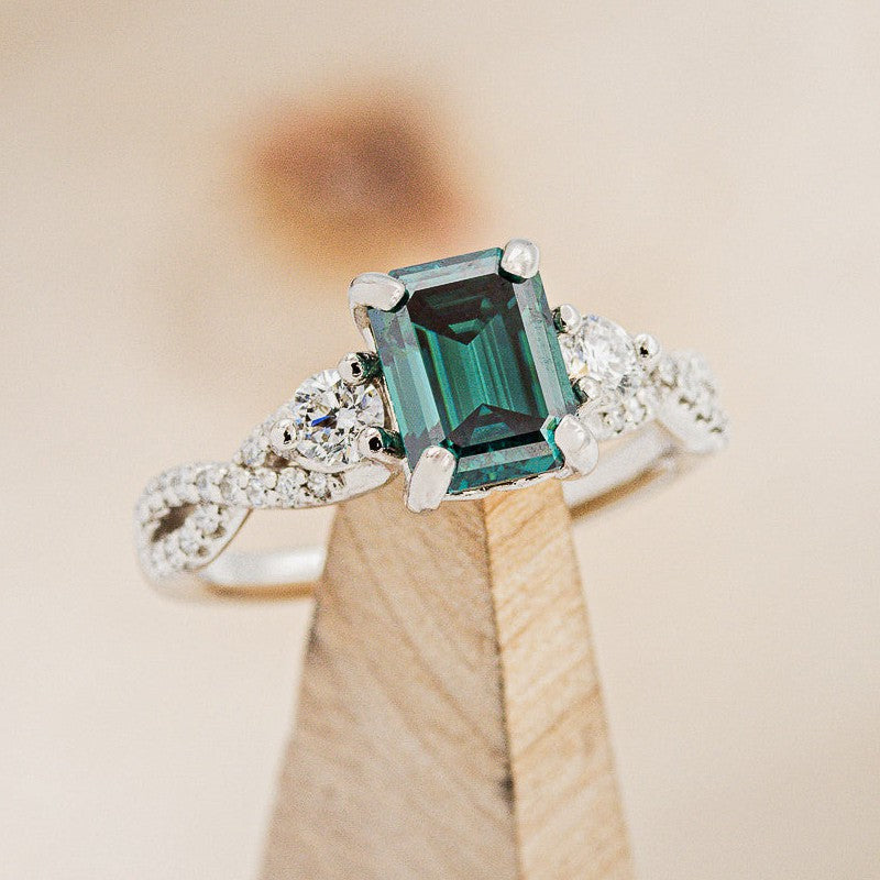 "GAIA" - EMERALD CUT MEDEINA GREEN MOISSANITE ENGAGEMENT RING WITH DIAMOND ACCENTS-1