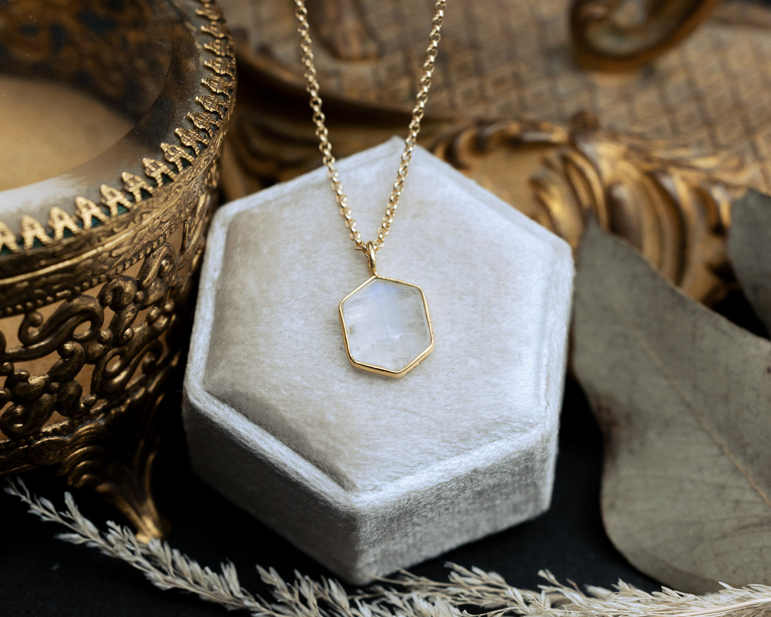 GEO COLLECTION - 18K GOLD VERMEIL PENDANT WITH A HEXAGON CUT MOONSTONE - BY JORGE REVILLA-Staghead Designs