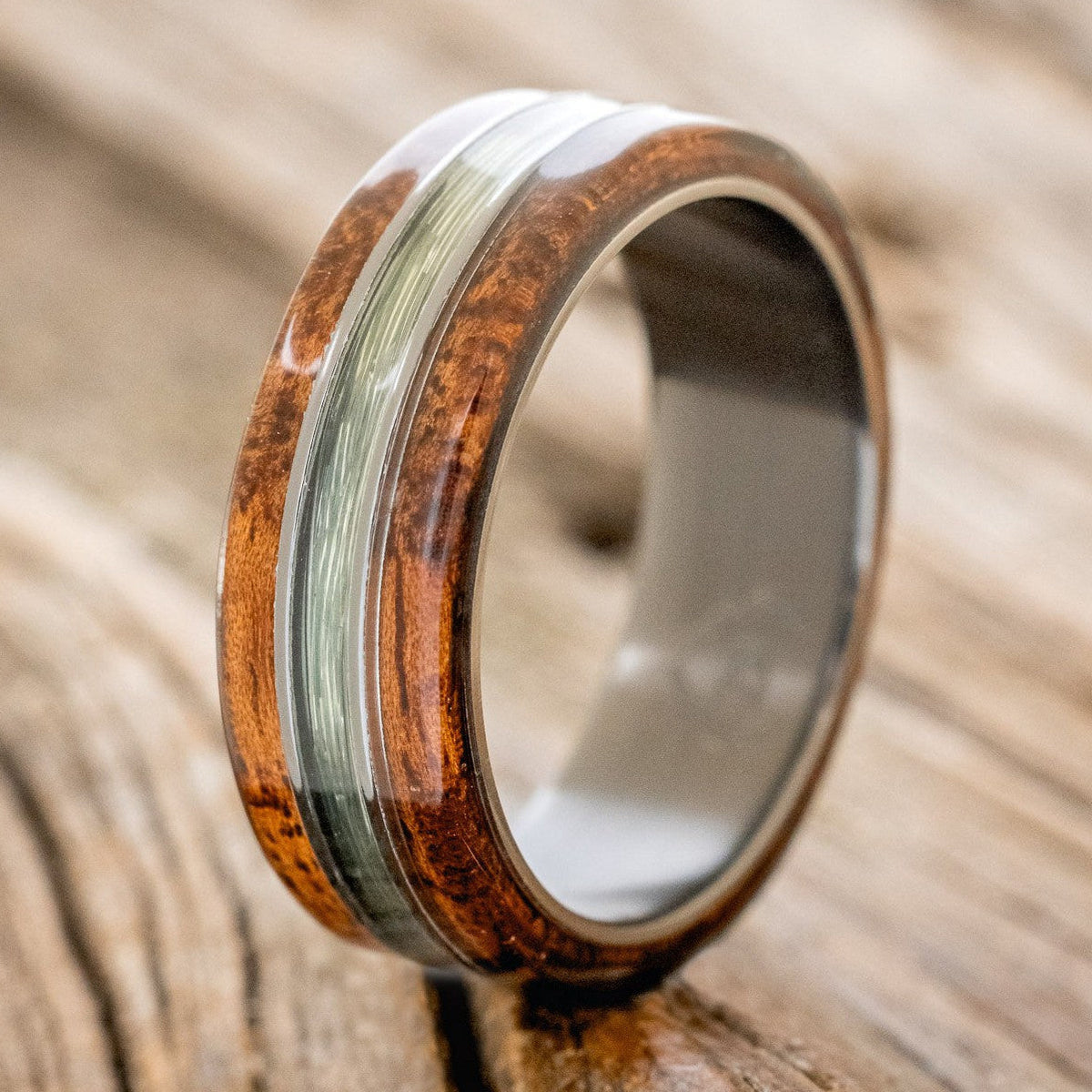 "GLEN" - KOA WOOD & FISHING LINE WEDDING RING-1