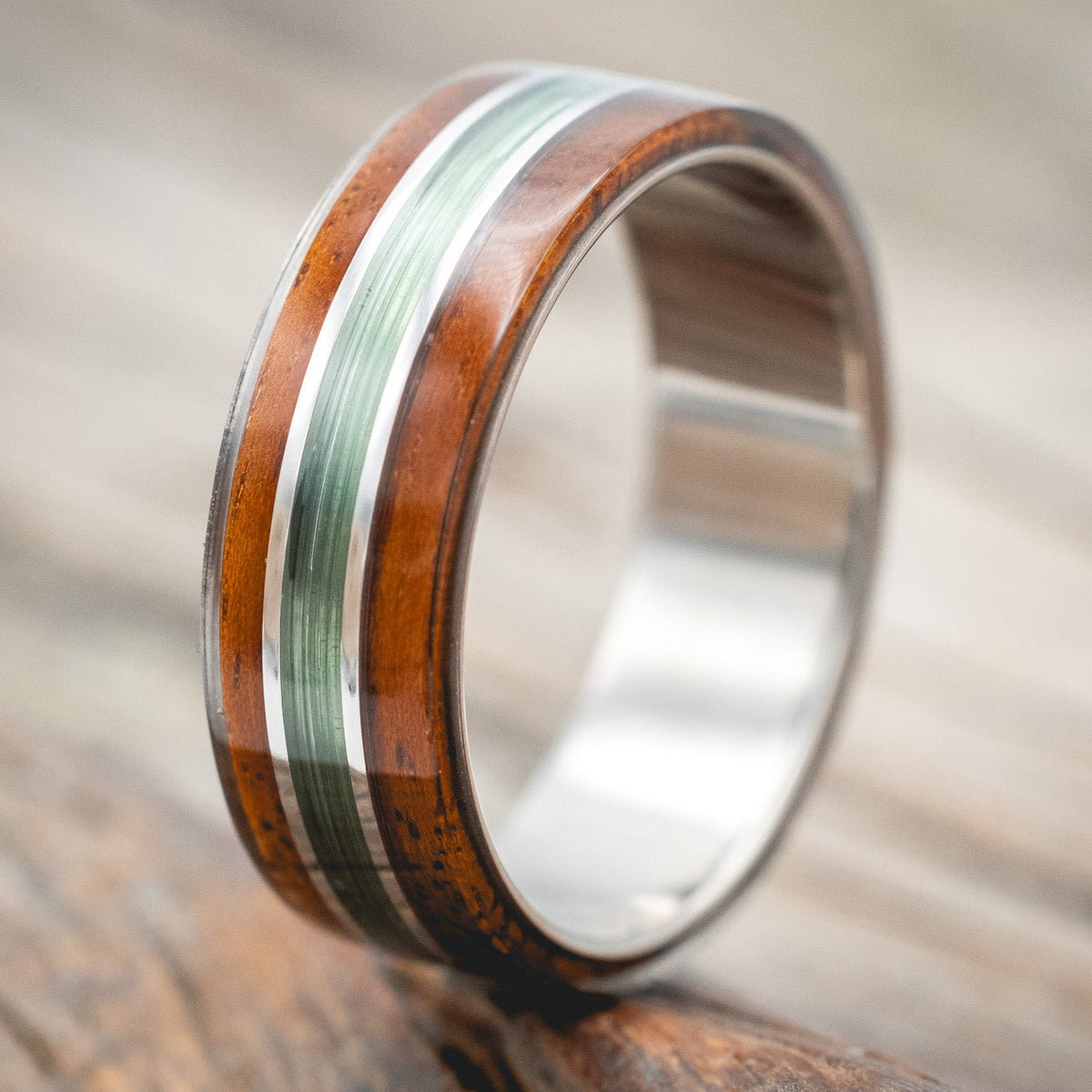 "GLEN" - KOA WOOD & FISHING LINE WEDDING RING-Staghead Designs
