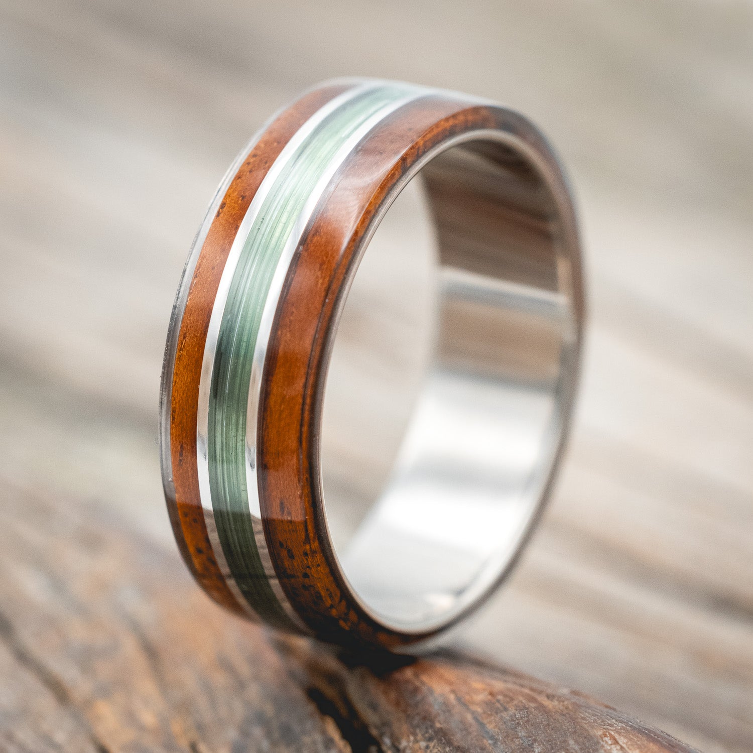 "GLEN" - KOA WOOD & FISHING LINE WEDDING RING-Staghead Designs