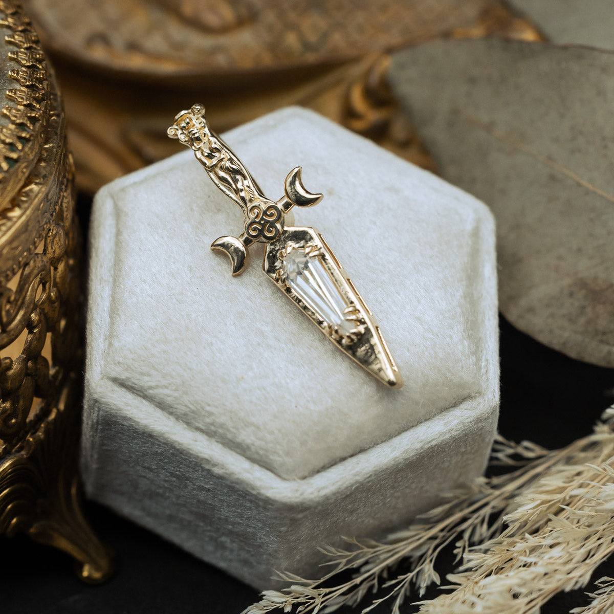 Goddess Dagger Pendant in 14K Gold with Moissanite | Staghead Designs