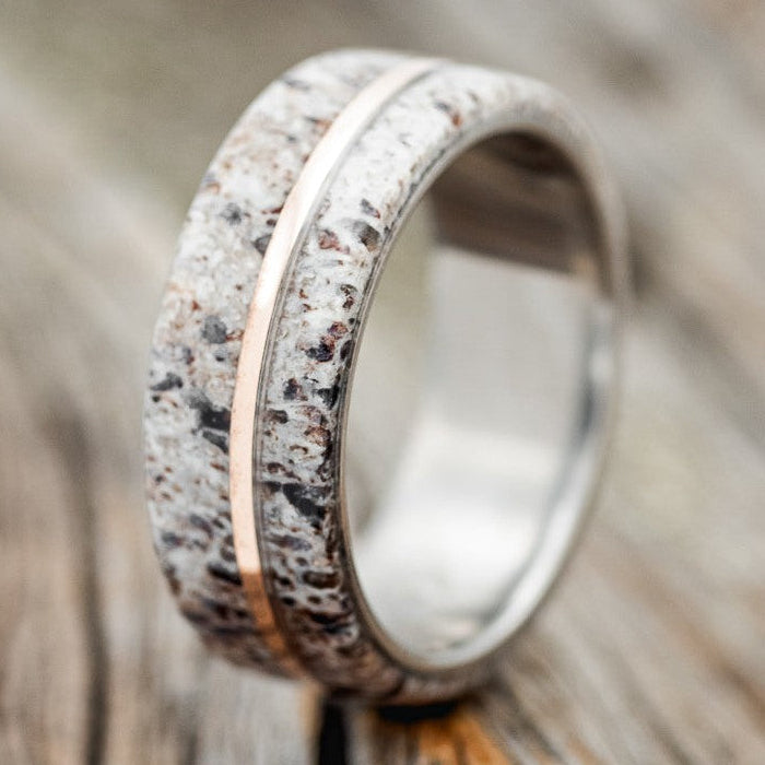 "GOLDEN" - ELK ANTLER & 14K GOLD INLAY WEDDING BAND-1