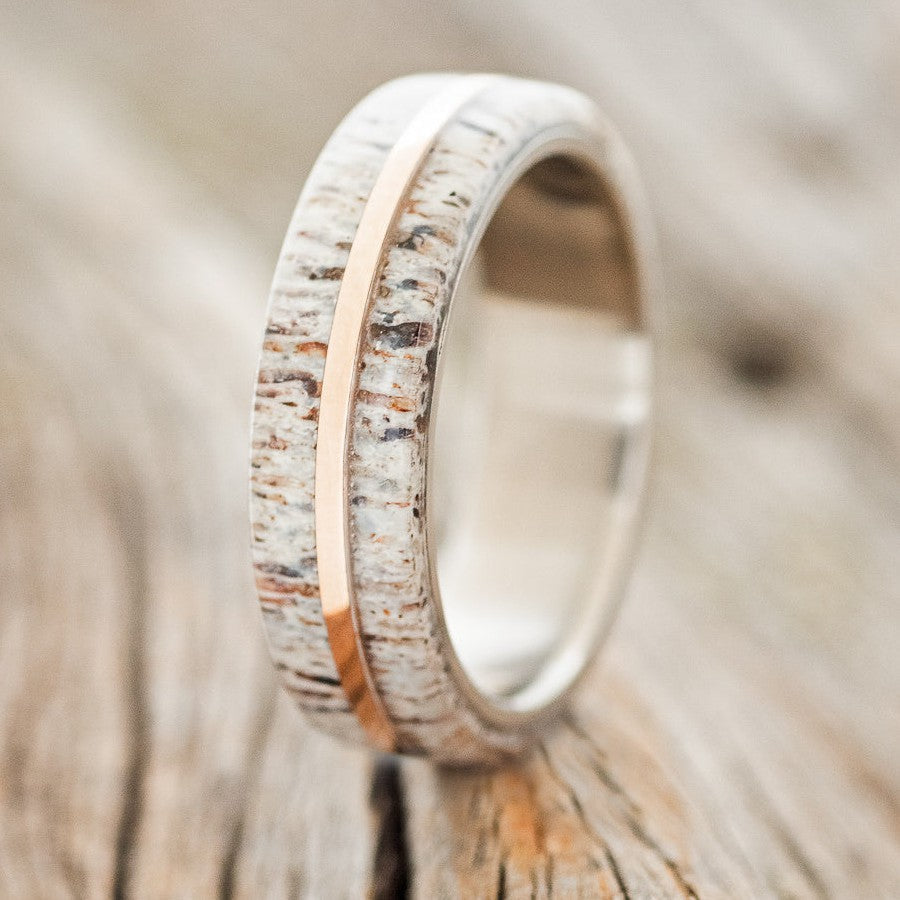 "GOLDEN" - ELK ANTLER & 14K GOLD INLAY WEDDING BAND-1