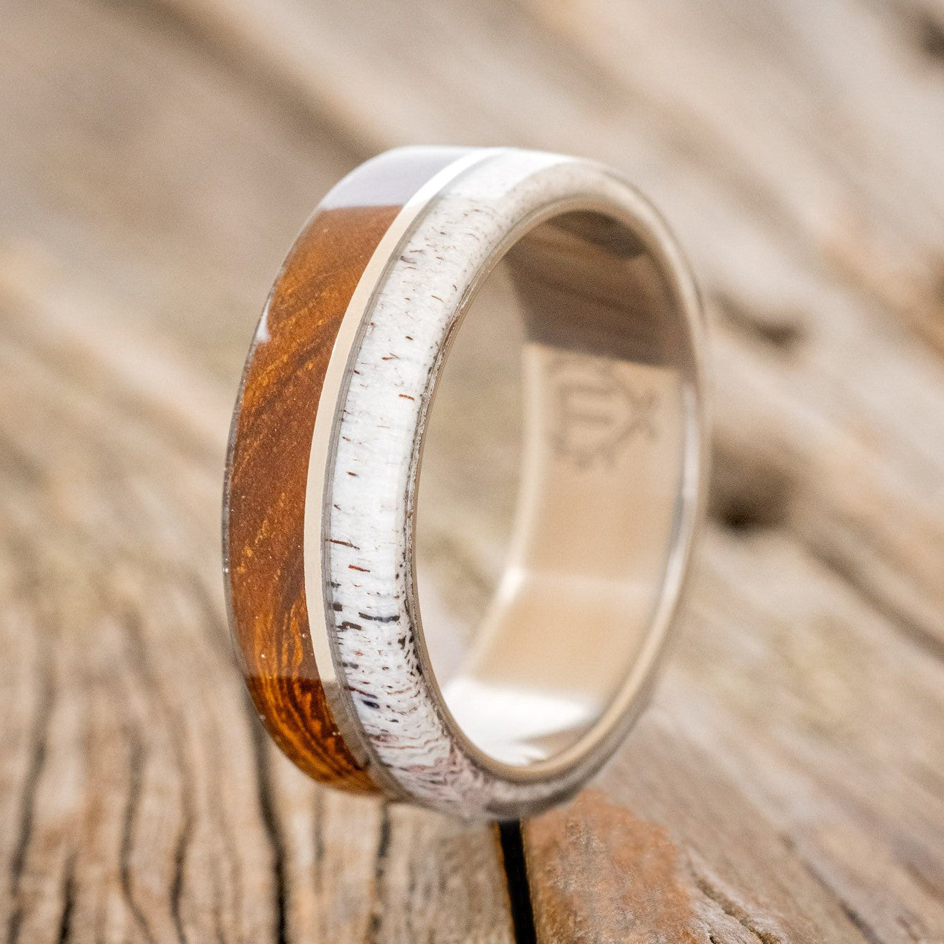 "GOLDEN" - IRONWOOD & ELK ANTLER WEDDING RING-1