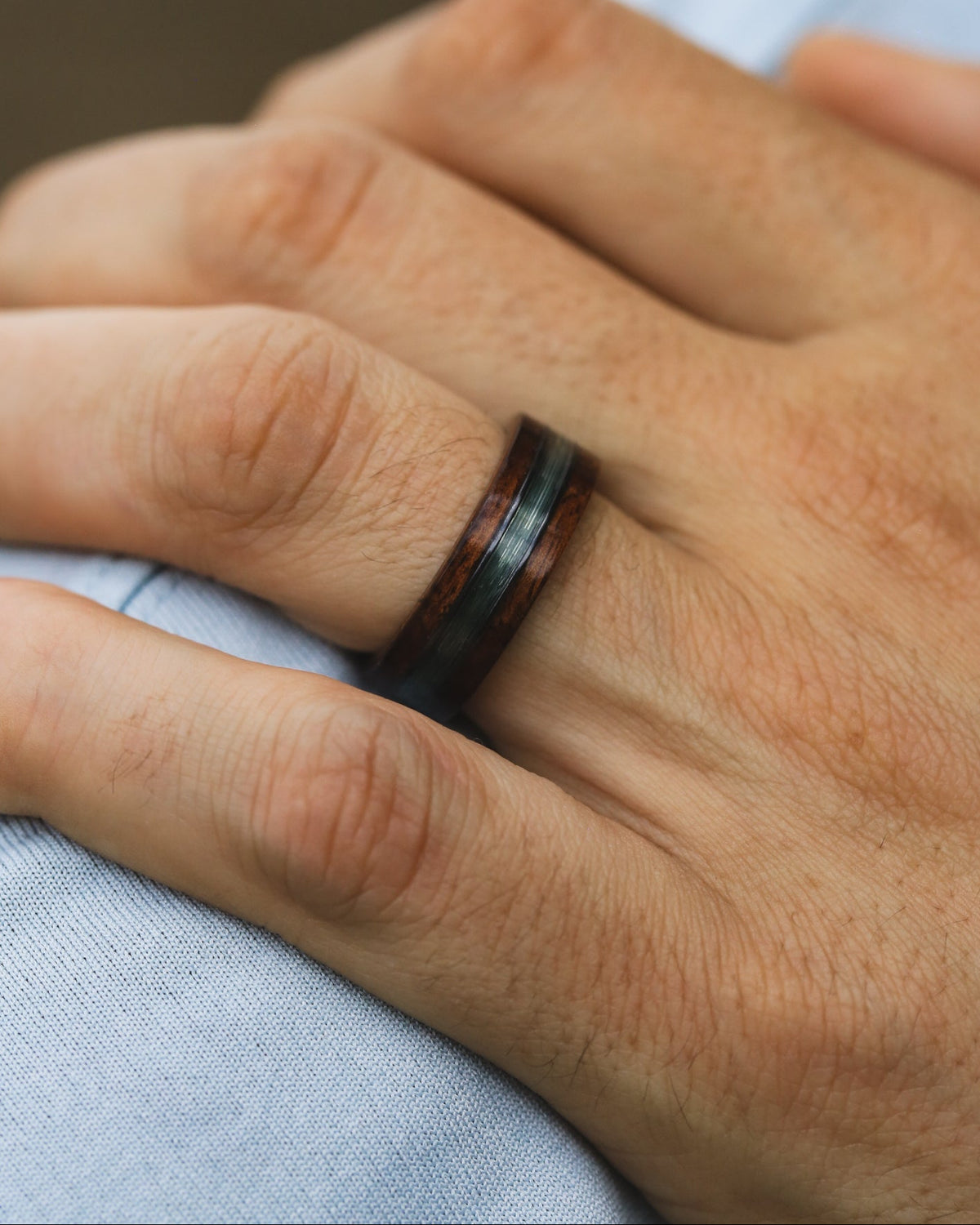 "GLEN" - KOA WOOD & FISHING LINE WEDDING RING-Staghead Designs