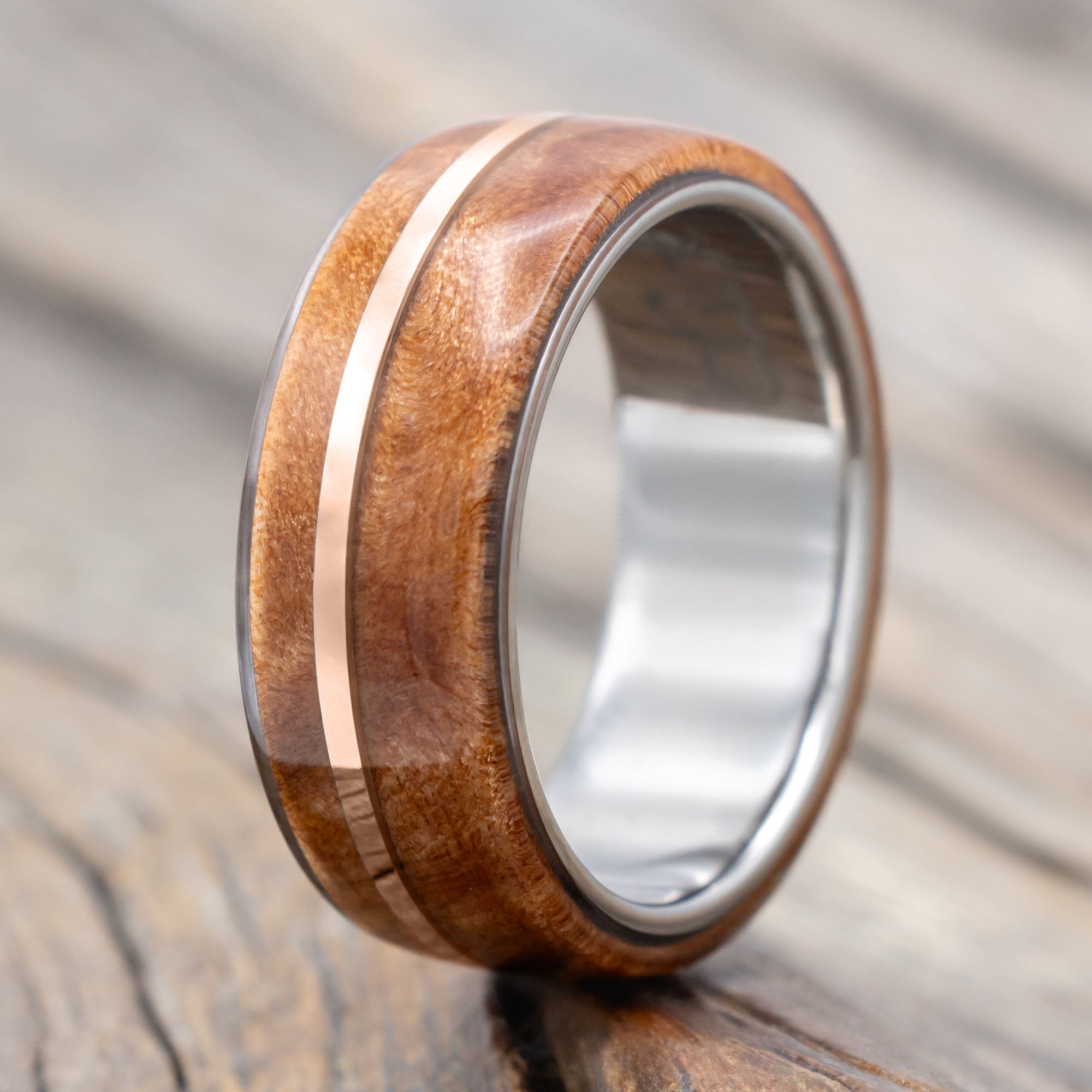 "Golden" - Redwood & 14K Gold Inlay Wedding Band-Staghead Designs