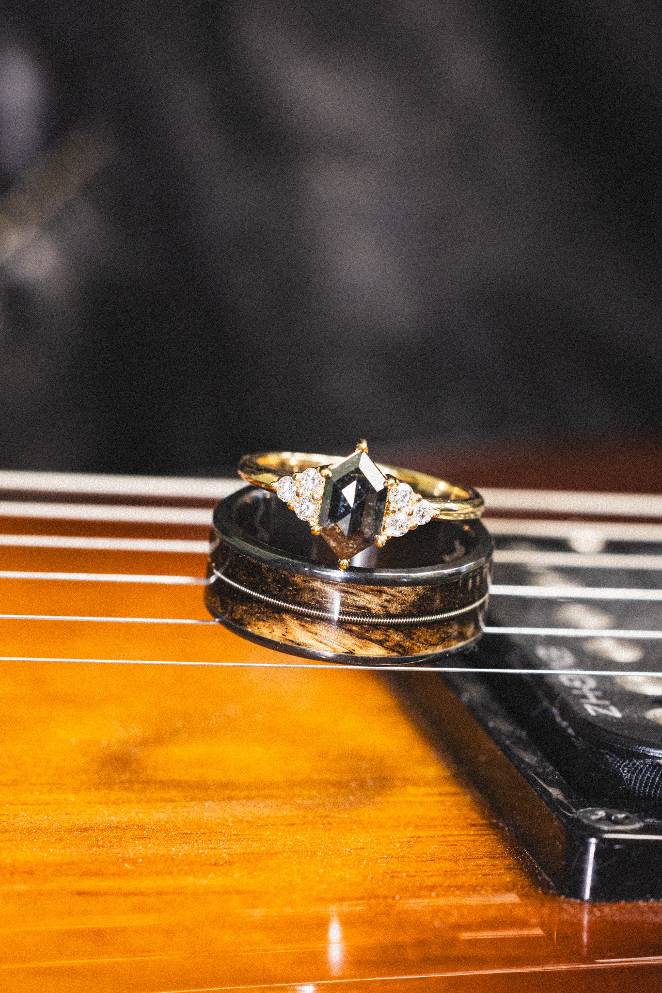 "RAINIER" - SPALTED MAPLE WOOD & GUITAR STRING WEDDING BAND-8