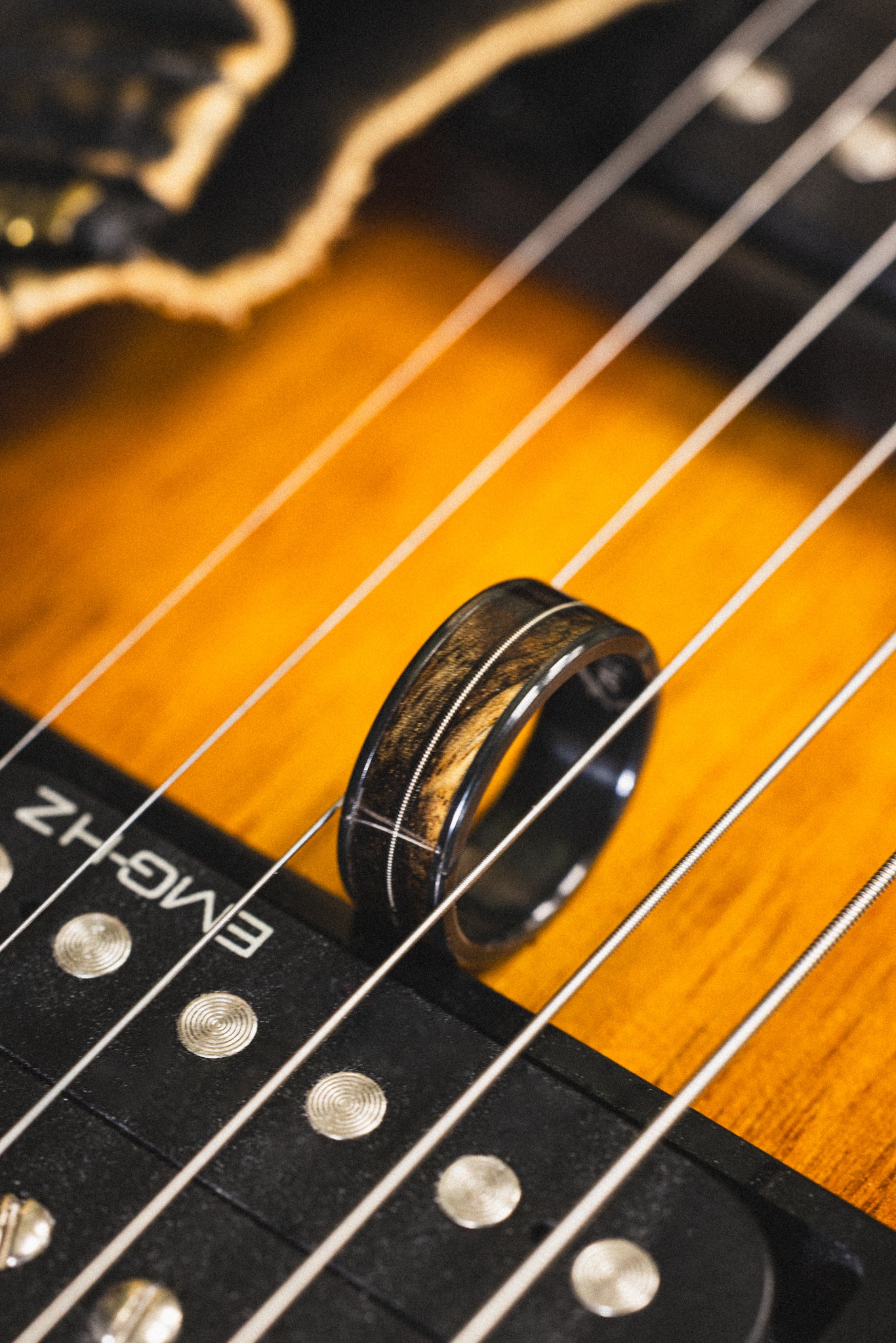 "RAINIER" - SPALTED MAPLE WOOD & GUITAR STRING WEDDING BAND-7