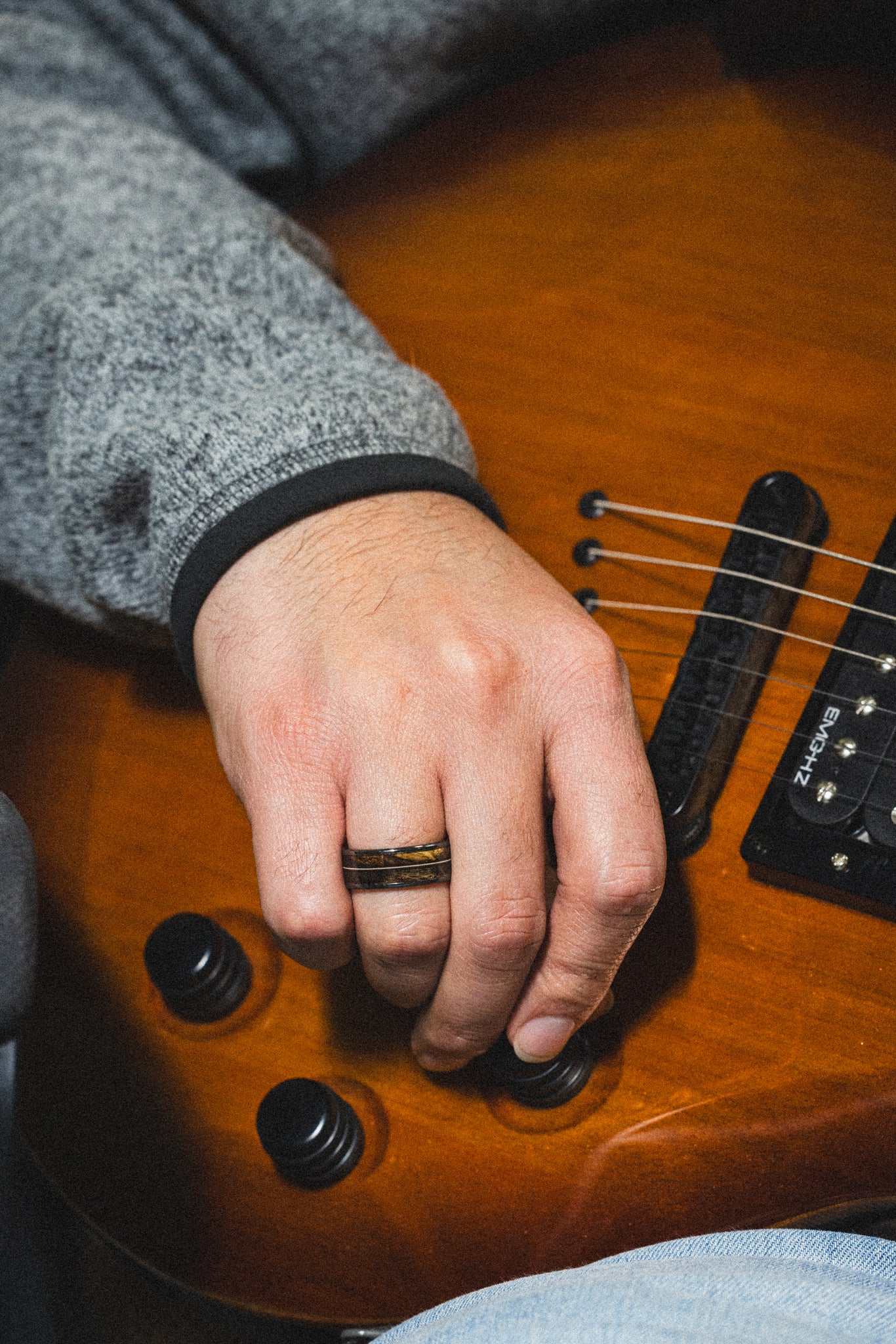"RAINIER" - SPALTED MAPLE WOOD & GUITAR STRING WEDDING BAND-9