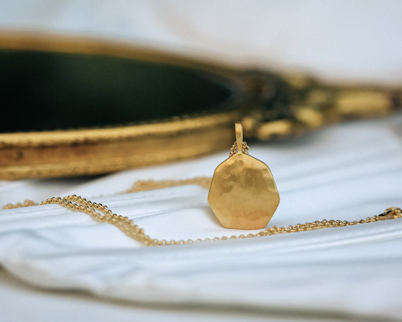 ESSENTIAL COLLECTION - HANDMADE 18K GOLD VERMEIL SILVER TEXTURED DISC PENDANT & CHAIN - BY JORGE REVILLA