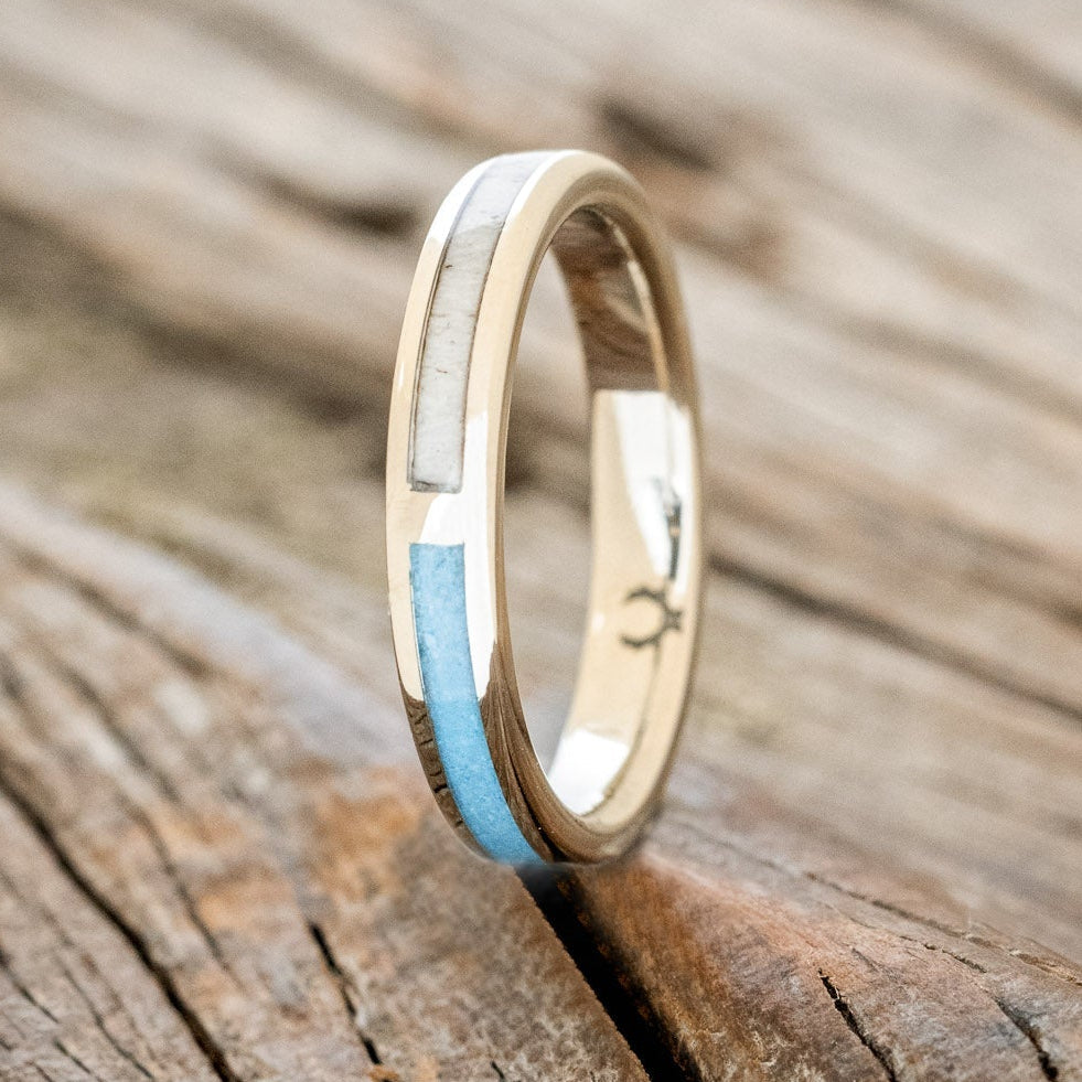 "HARMONY" - TURQUOISE & ANTLER SPLIT STACKING BAND-1