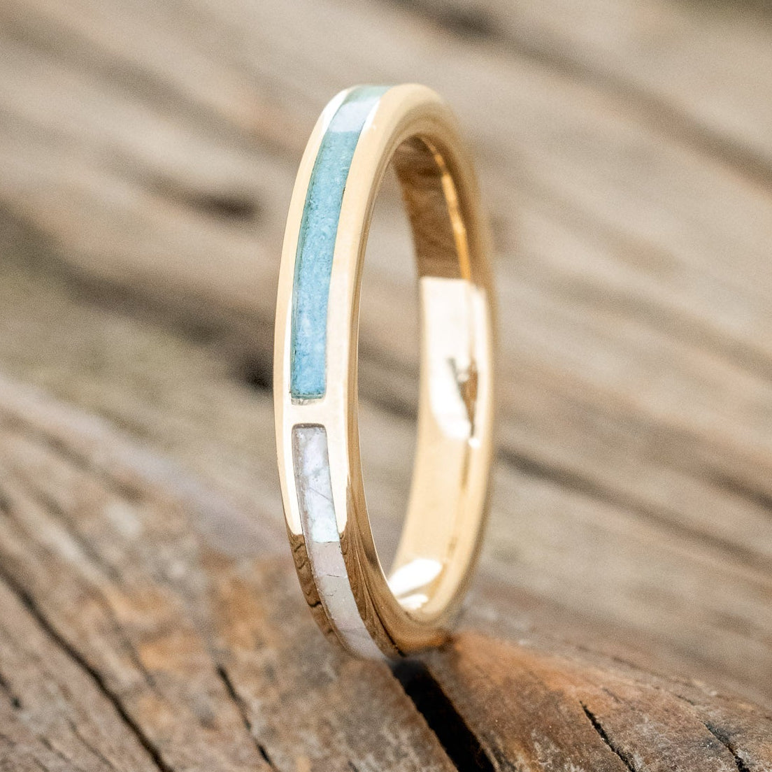 "HARMONY" - TURQUOISE & MOTHER OF PEARL SPLIT STACKING BAND-1