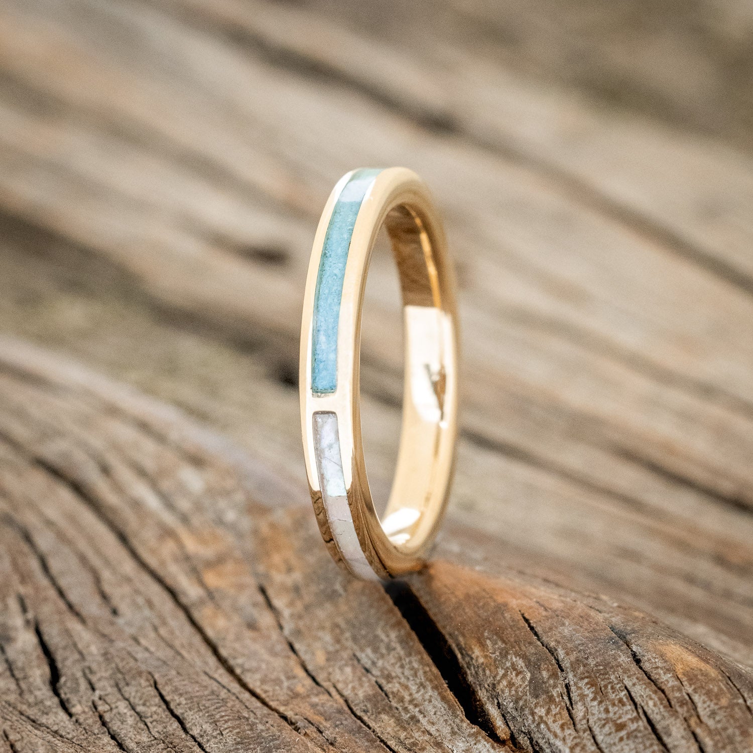 "HARMONY" - TURQUOISE & MOTHER OF PEARL SPLIT STACKING BAND-1