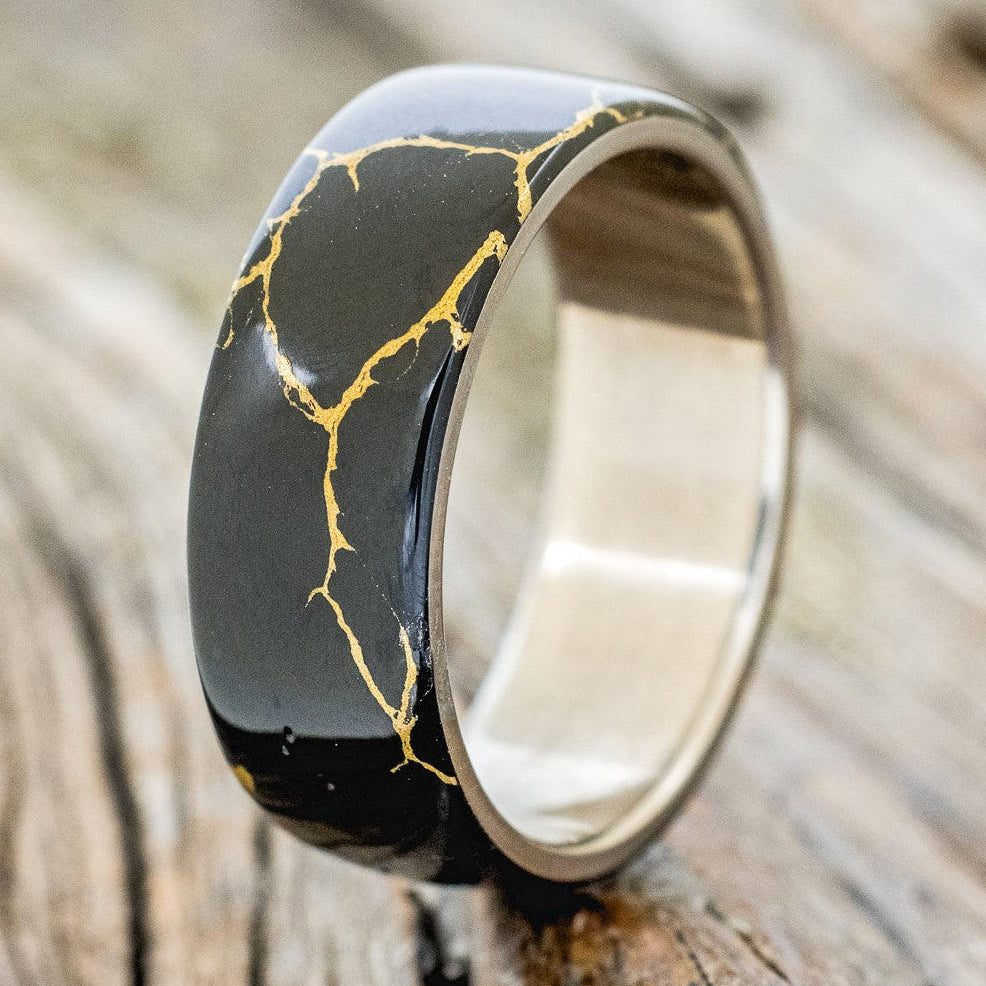 "HAVEN" - BLACK & GOLD MATRIX TRUSTONE WEDDING BAND-1