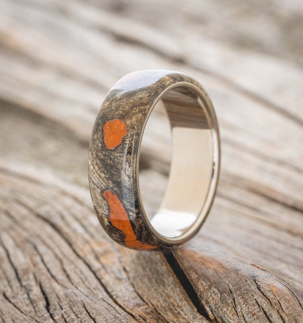 "HAVEN" - BUCKEYE BURL WOOD & JASPER WEDDING BAND-1