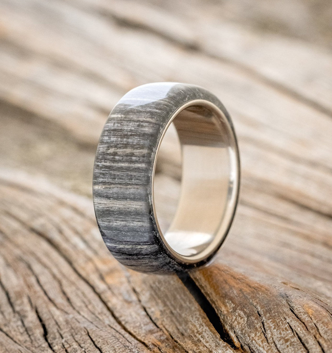 "HAVEN" - GREY BIRCH WOOD WEDDING RING-1
