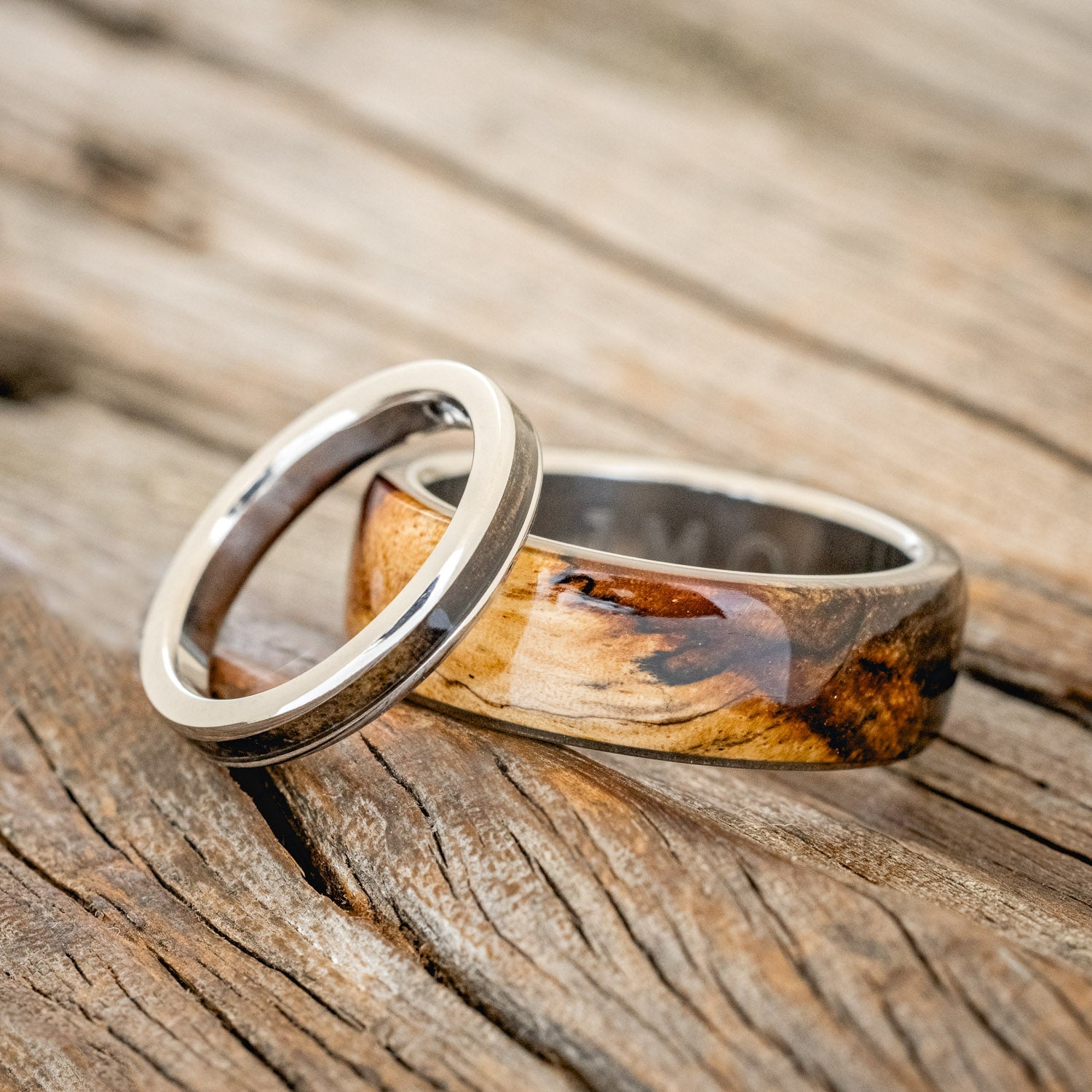 "HAVEN" - MATCHING SPALTED MAPLE WEDDING BANDS-1