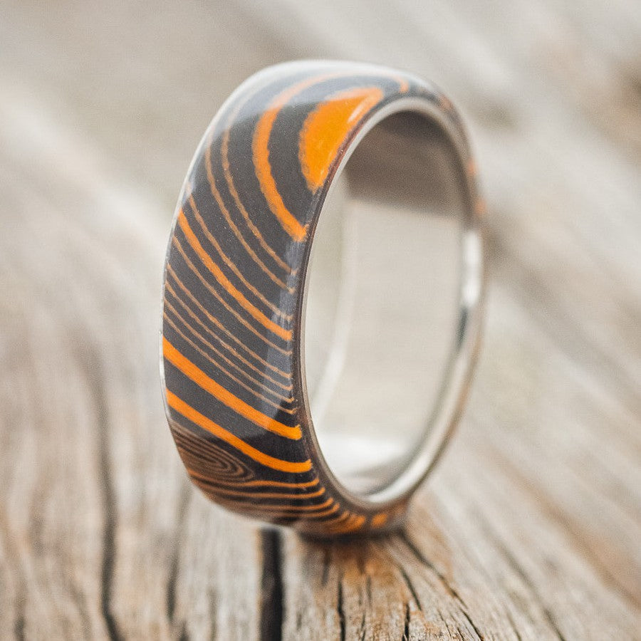 "HAVEN" - ORANGE & BLACK WAVE WEDDING BAND-1