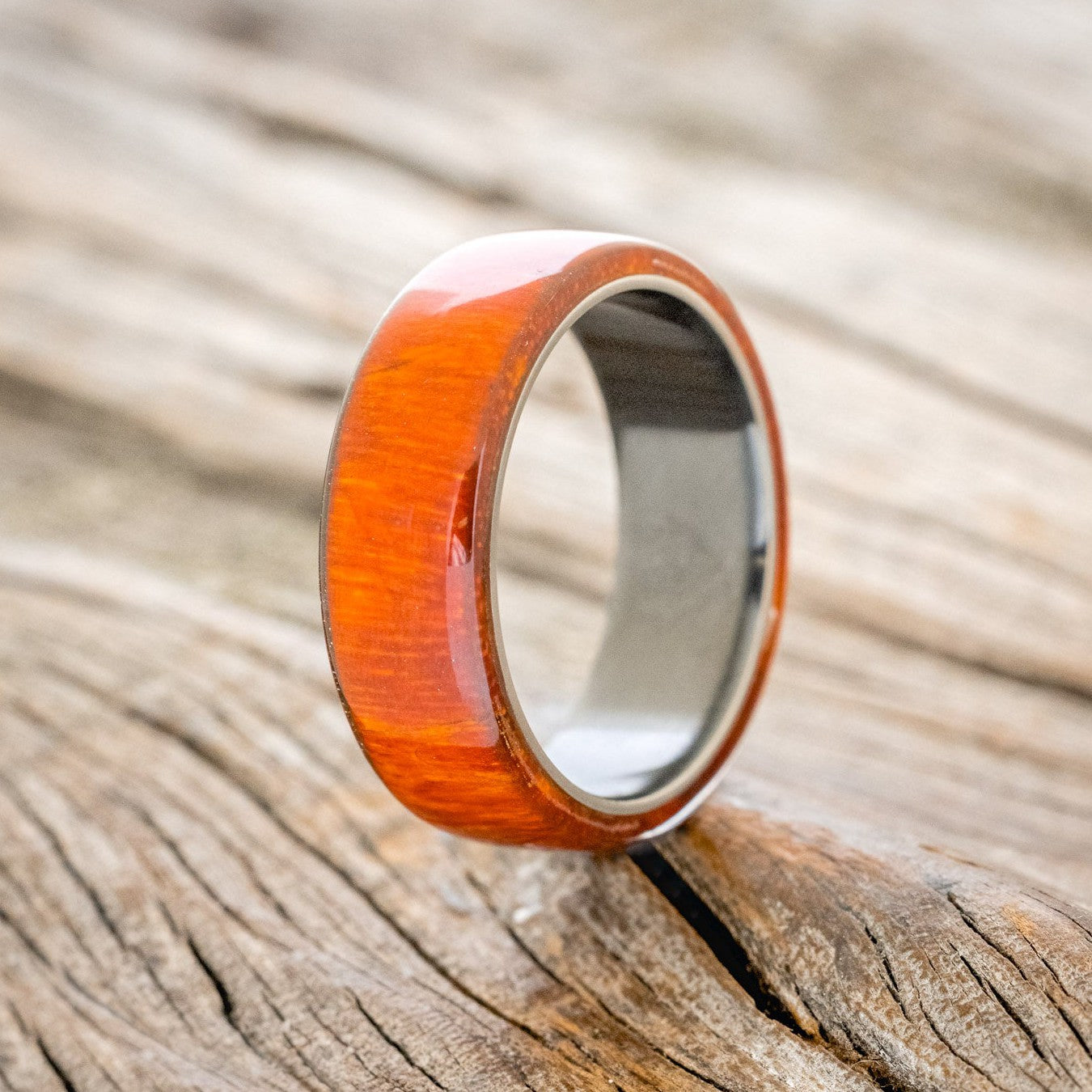 "HAVEN" - ORANGE DYED SPALTED MAPLE WEDDING BAND-1
