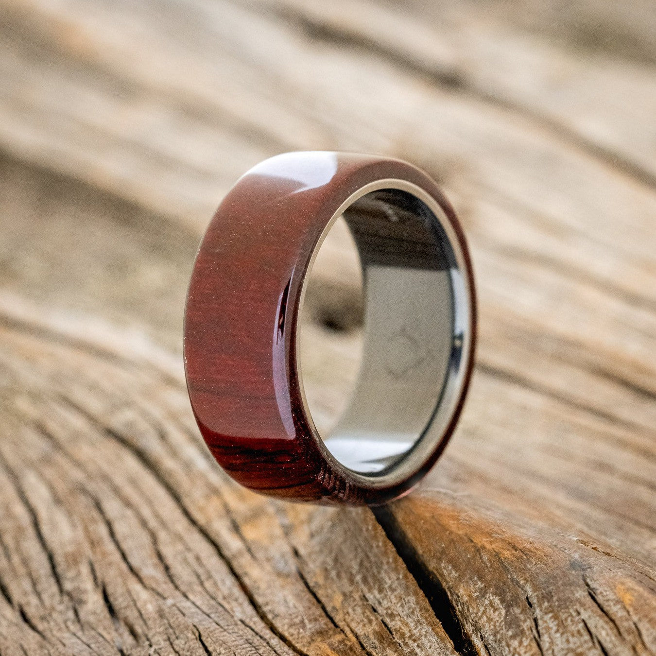 "HAVEN" - RED DYED SPALTED MAPLE WEDDING BAND-1