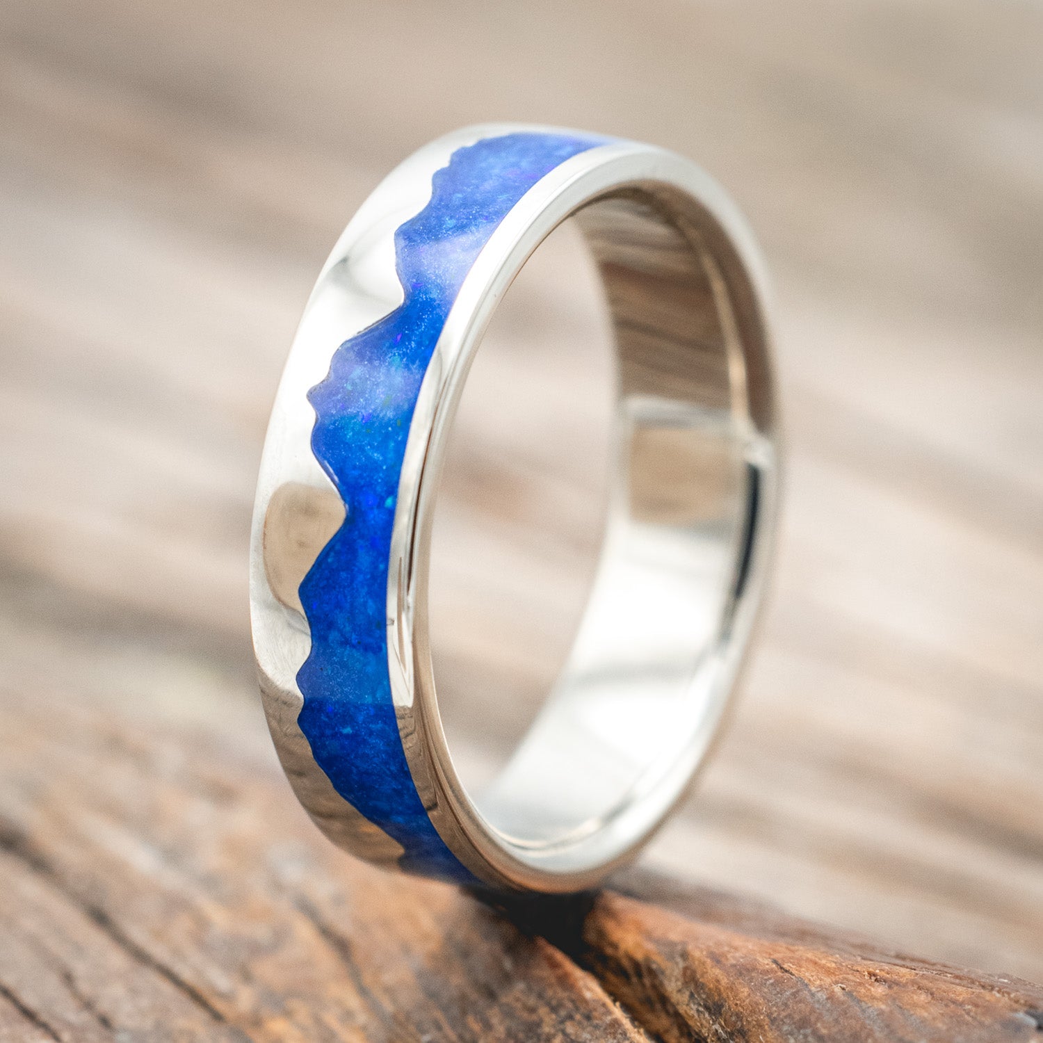 "HELIOS" - BLUE OPAL & 14K GOLD MOUNTAIN RANGE WEDDING BAND-Staghead Designs