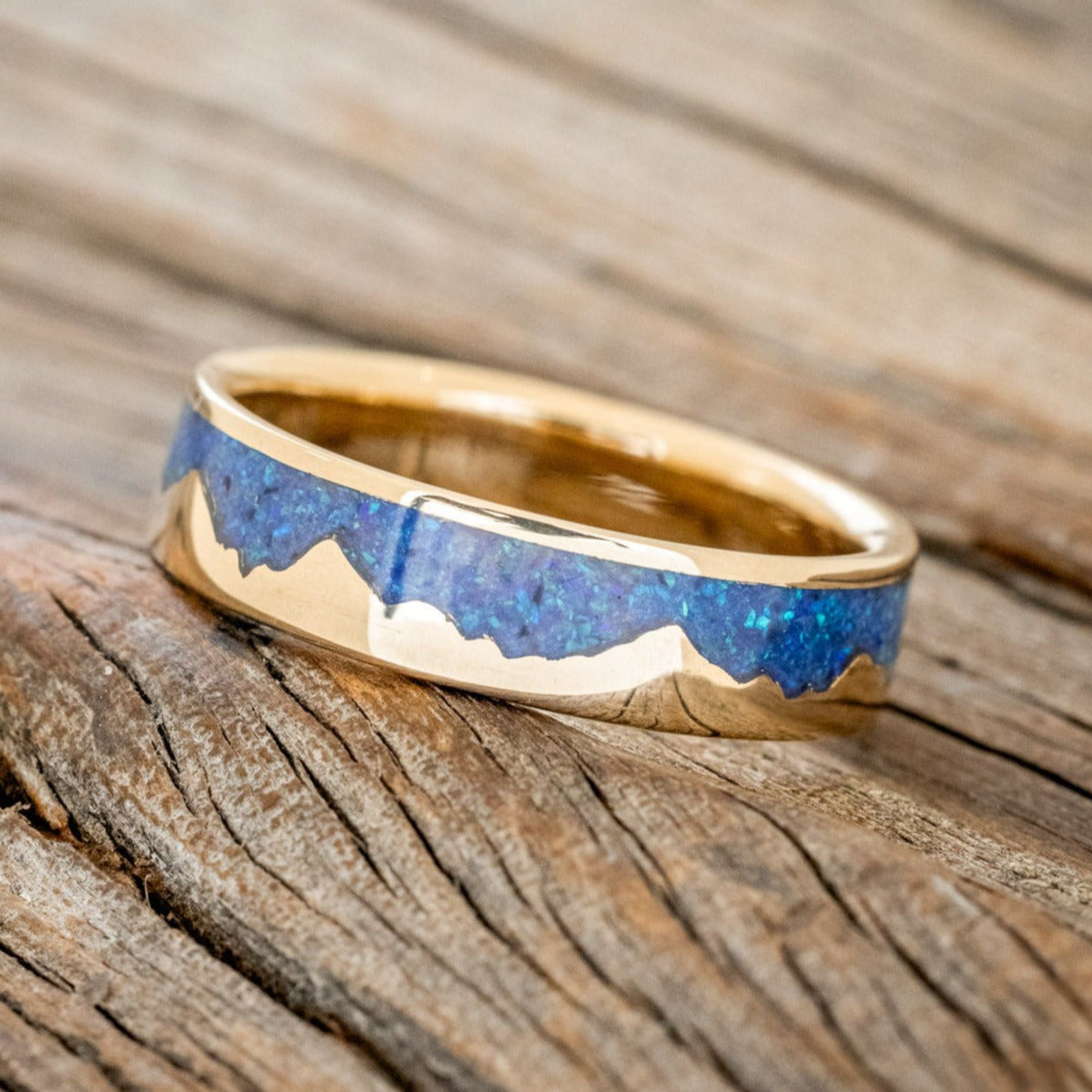 "HELIOS" - BLUE OPAL MOUNTAIN RANGE WEDDING BAND-1