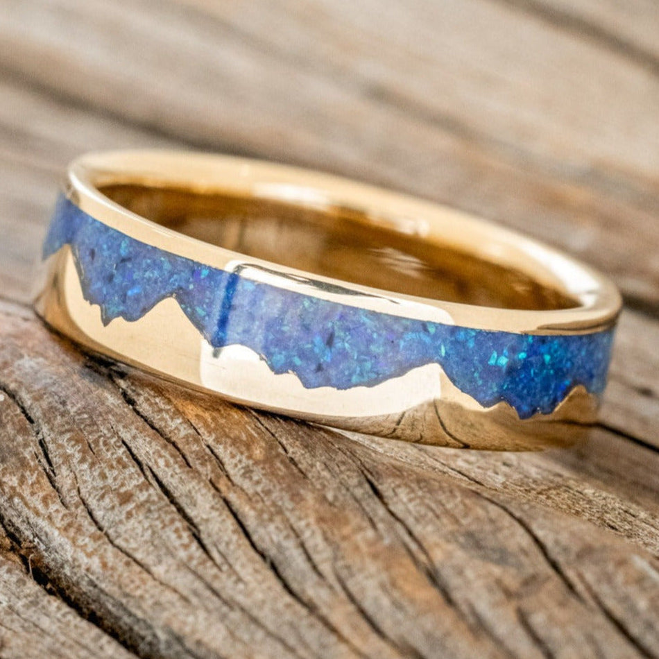 "HELIOS" - BLUE OPAL MOUNTAIN RANGE WEDDING BAND-1