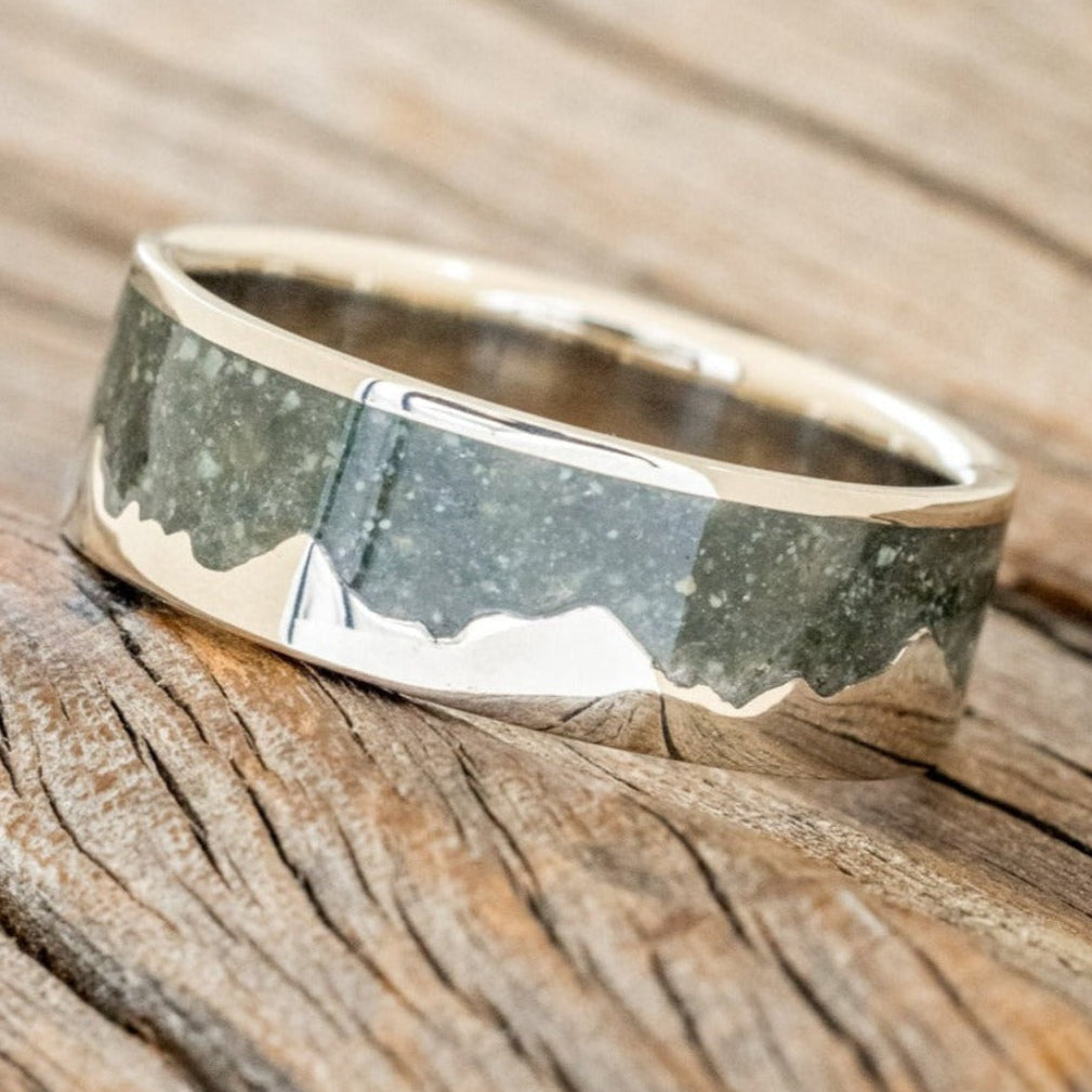 "HELIOS" - CRUSHED MOSS AGATE MOUNTAIN RANGE WEDDING BAND-1