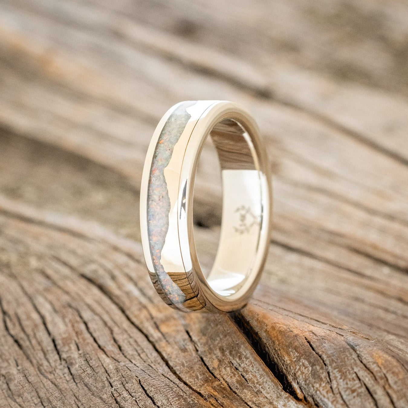 "HELIOS" - FIRE AND ICE OPAL & GOLD MOUNTAIN RANGE WEDDING RING FEATURING A 14K GOLD BAND-2