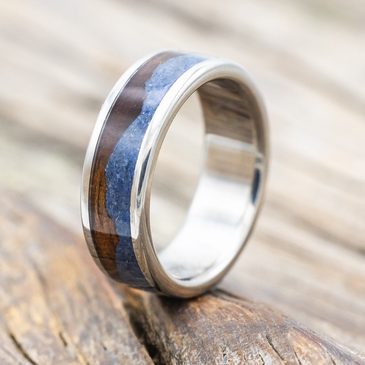 "HELIOS" - KOA WOOD & LAPIS LAZULI WEDDING BAND-Staghead Designs