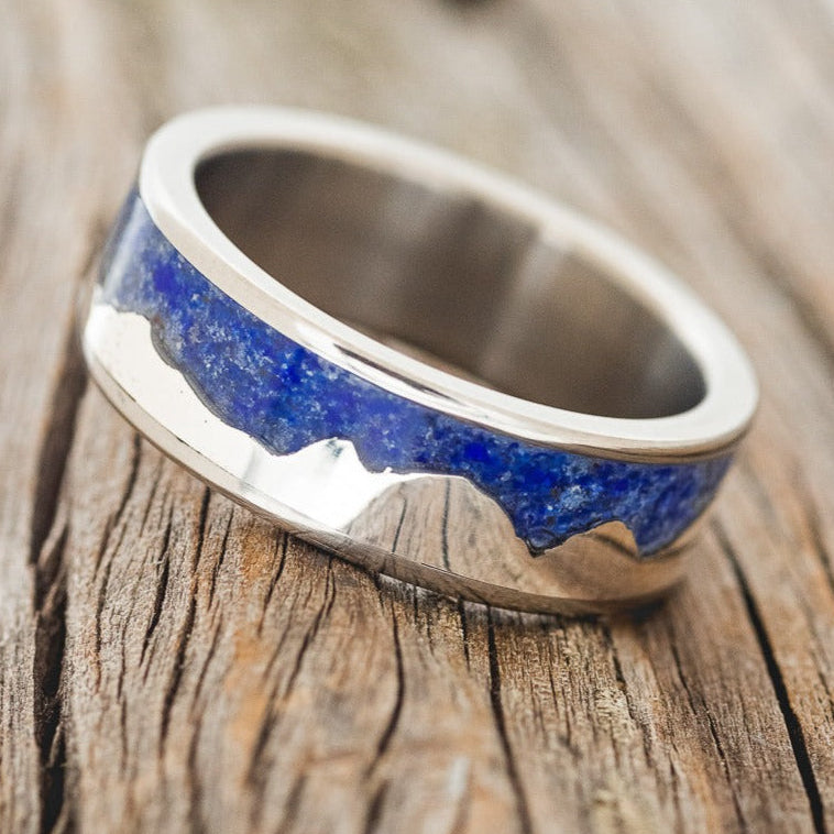 "HELIOS" - LAPIS LAZULI WITH SILVER MOUNTAIN RANGE WEDDING BAND-1