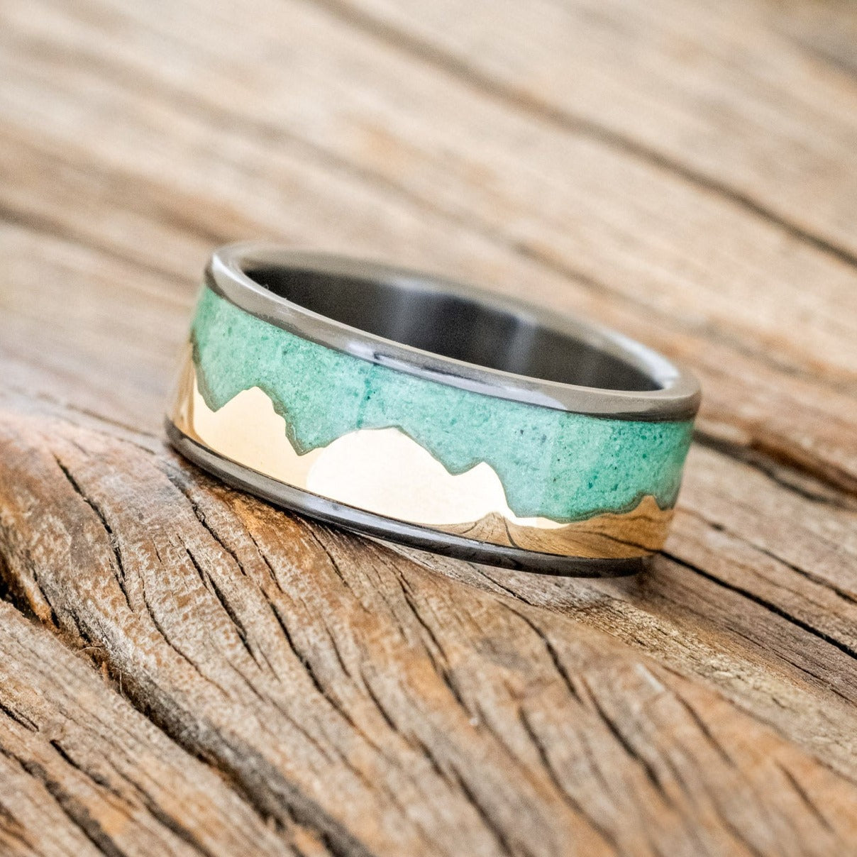 "HELIOS" - MALACHITE & 14K GOLD MOUNTAIN RANGE WEDDING BAND-1