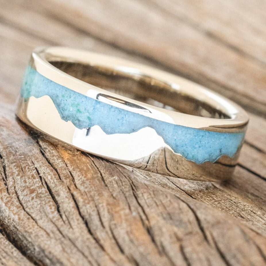 "HELIOS" - MOUNTAIN RANGE WEDDING BAND WITH TURQUOISE-1