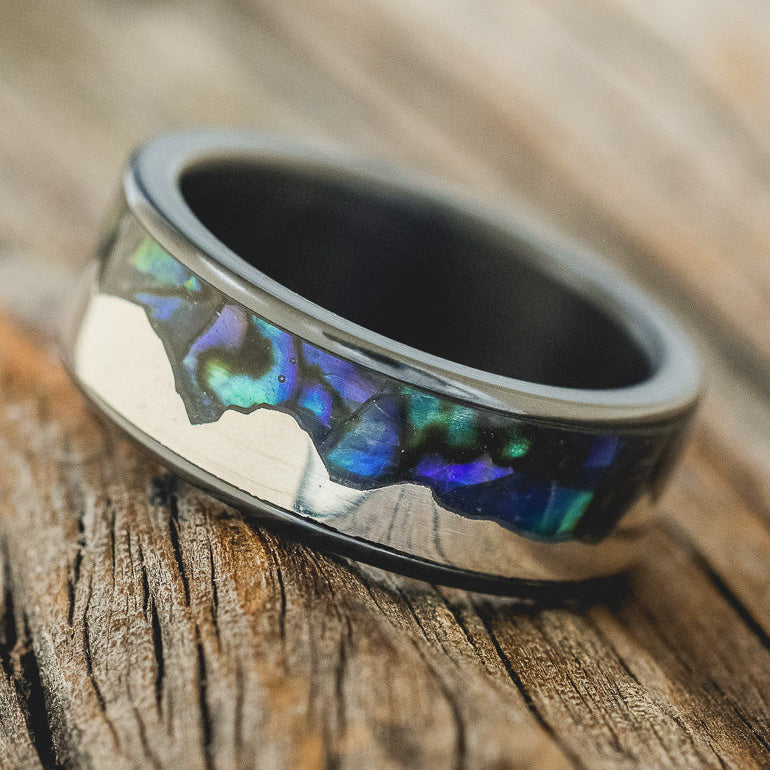 "HELIOS" - PAUA SHELL & SILVER MOUNTAIN RANGE WEDDING RING-1